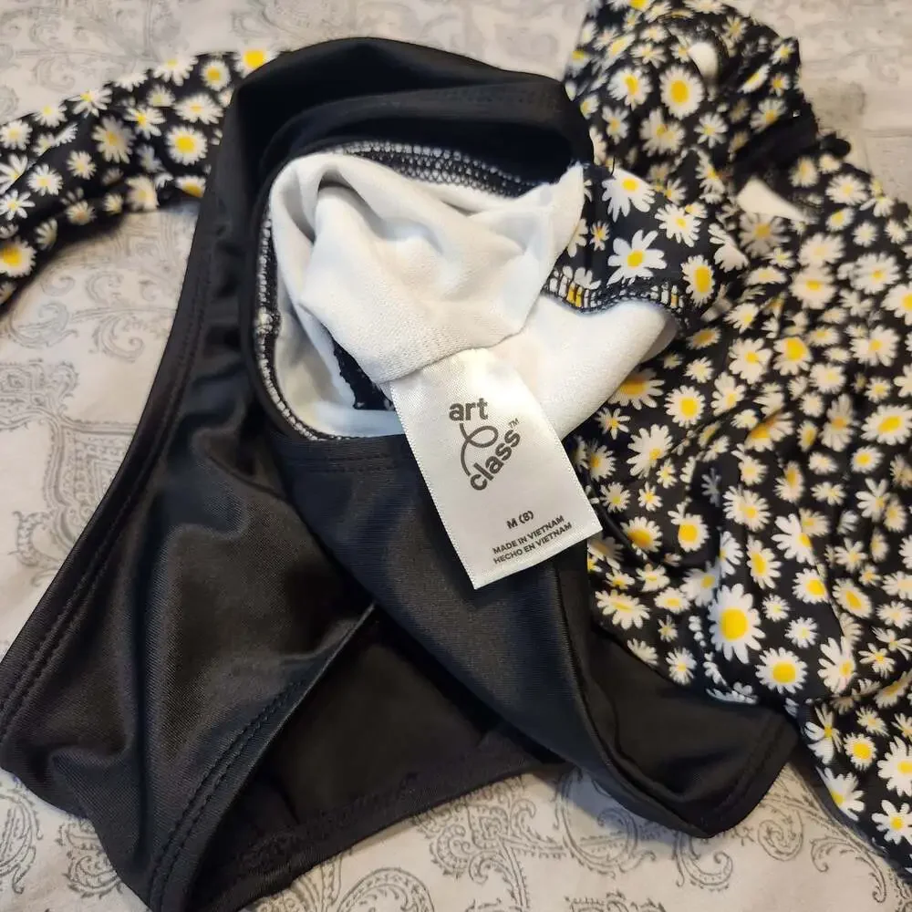 Girls Daisy Long Sleeve Rash Guard Swimsuit Size M (8)